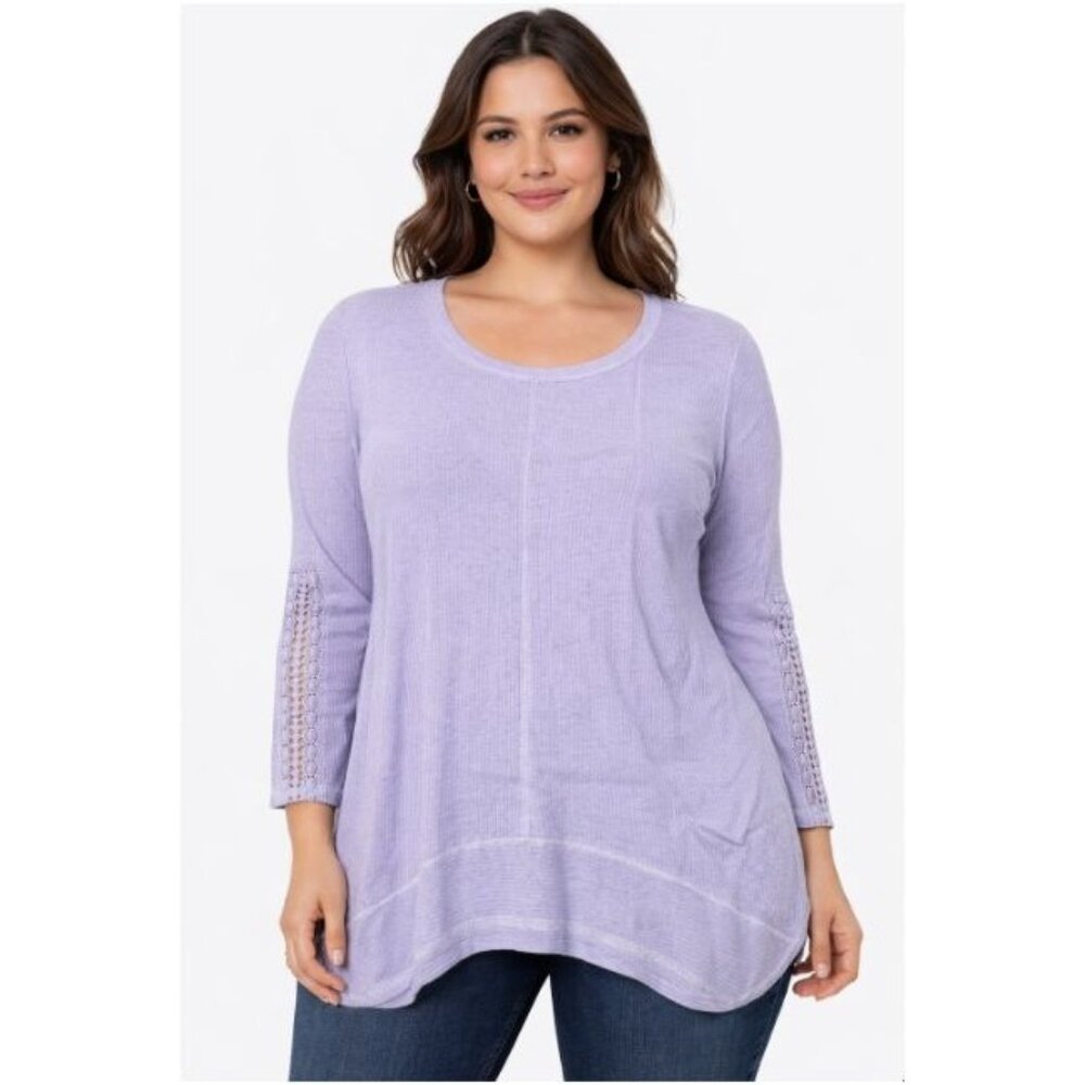 Studio 1886 Ribbed Knit 3/4 Sleeves Lavender Touch Of Lace Tunic Top Size XL